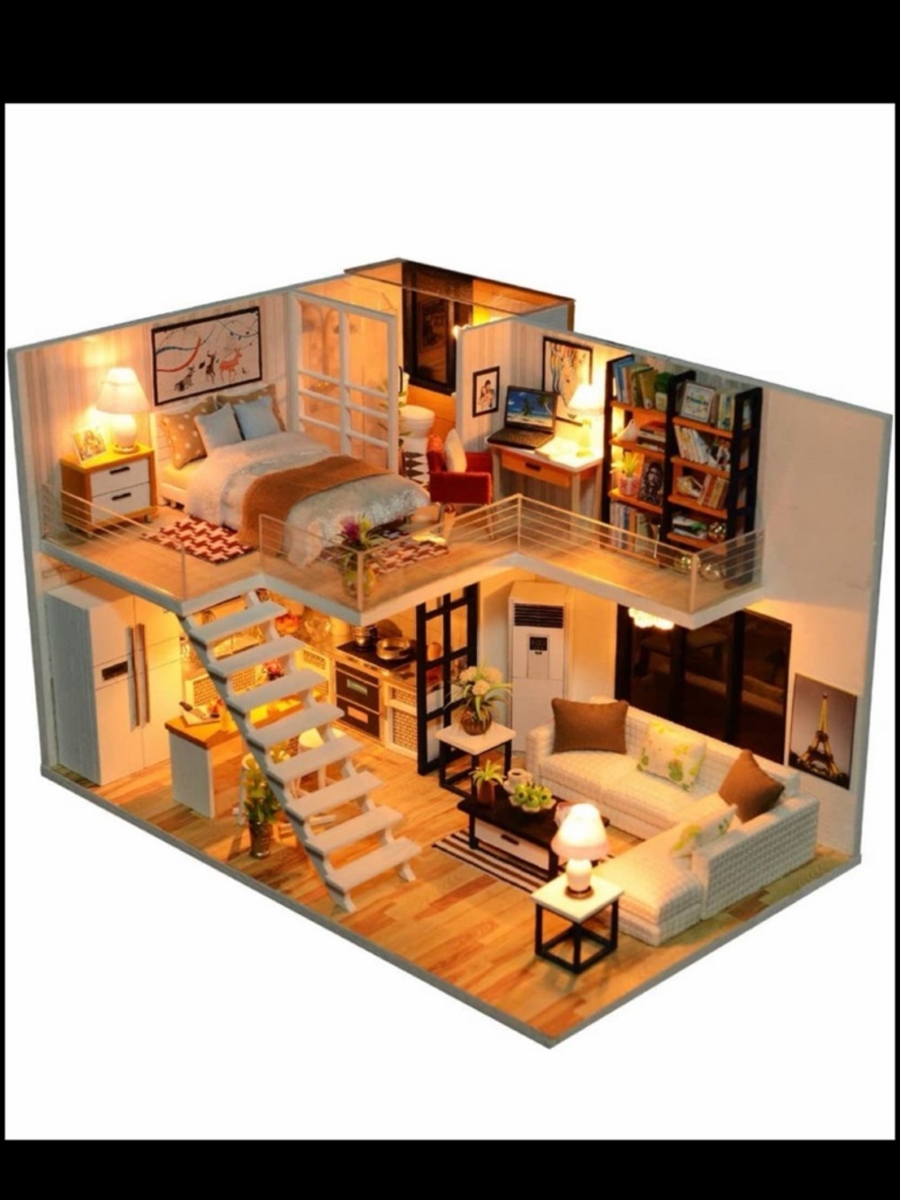 Cutebee DIY miniature bedroom and living room with LED lights new in box